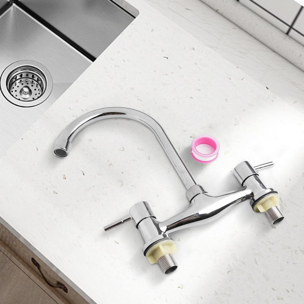 Modern Double Lever Chrome Kitchen Sink Hot and Cold Mixing Faucet 2-hole Deck