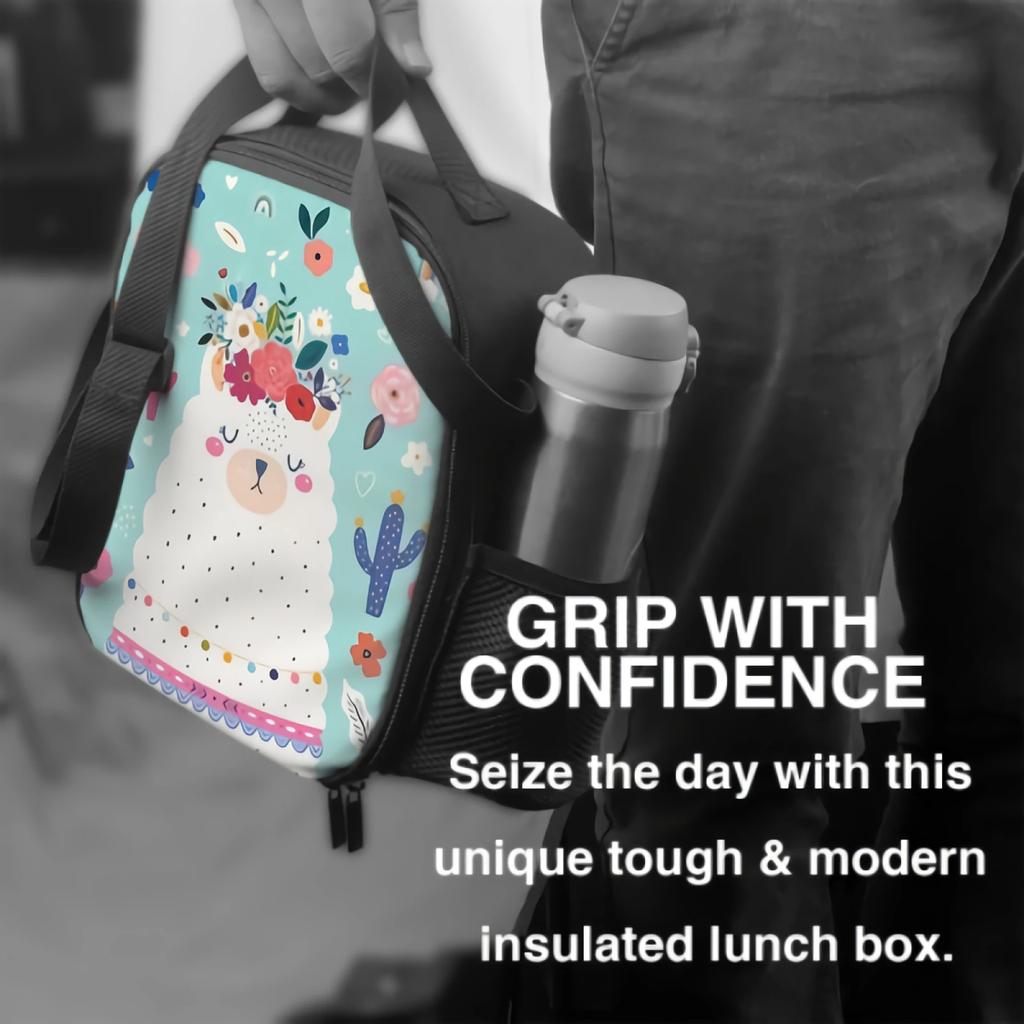Alpaka Lama Mit Frühlingsblumenkranz Kaktus Isolierte Lunchbox Kühltasche Waschbar Auslaufsicher Tragbare Tragetasche