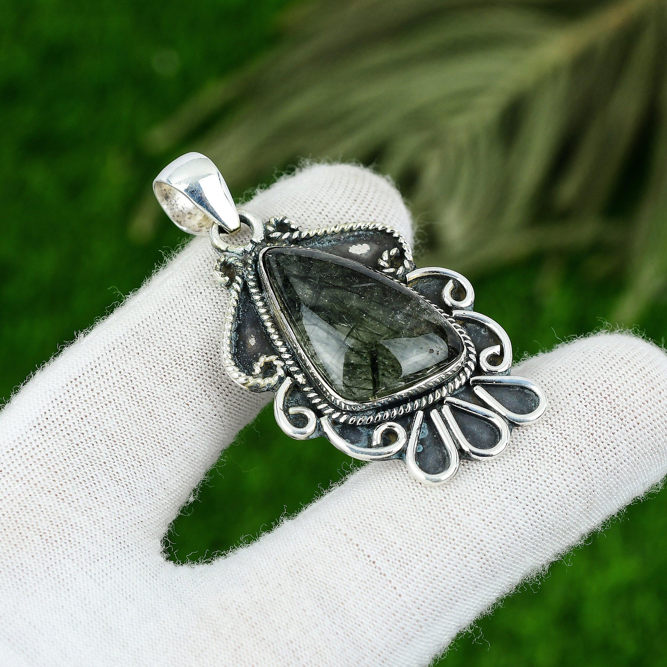 

Natural Moss Prehnite 925 Silver Bezel Mother Anniversary Wedding Boho Pendant