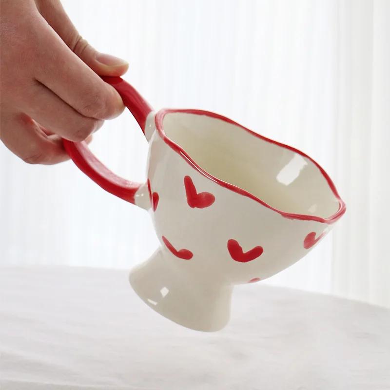 Romantic Hand-painted Love Heart Mug Gifts Korean Ins Style Coffee Tea Cup Saucer Set Creative Milk Mug Porcelain for Girlfriend