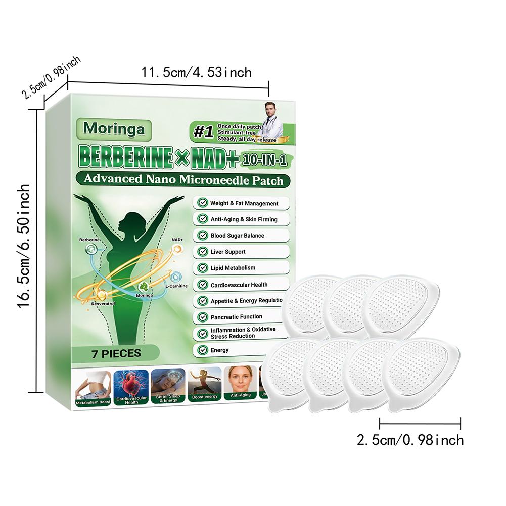 7 Pcs/box 10 In 1 Moringa Nano Microneedle Patch Berberine & NAD+ For Shaping Body Sticker For Women Men