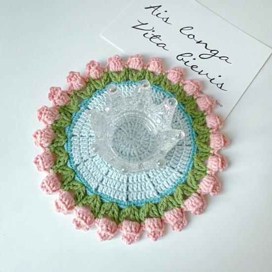 Crochet Rose Bouquet Coaster Heat-resistant DIY Handmade Knitting Flower Coffee Mug Cup Mat Kitchen Countertop Table Desk Decoration
