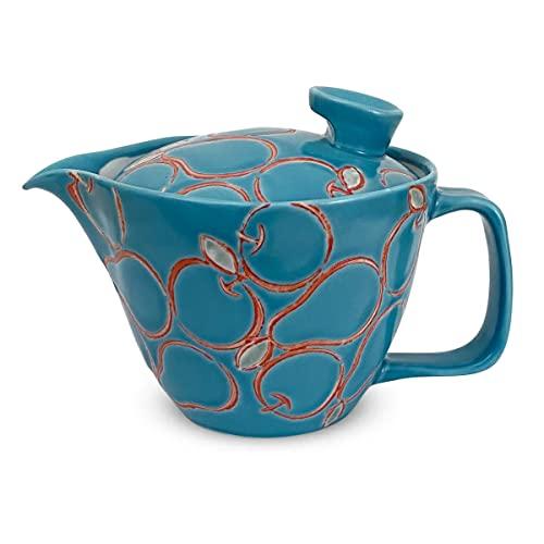 J-kitchens Kunzan-yaki Teapot with Strainer, 240ml, for 1-2 people, Hasami Ware, Made in Japan, Pier Blue