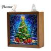 Decorative Room Lighting Christmas Acrylic Puzzle Night Light with Wooden Frame, DIY Stained Glass Style Creative Gift for Kids Jigsaw Lamp