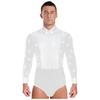 Mens Latin Rumba Ballroom Dance Leotard Long Sleeves Shiny Rhinestones Color Block Bodysuit with Bowtie
