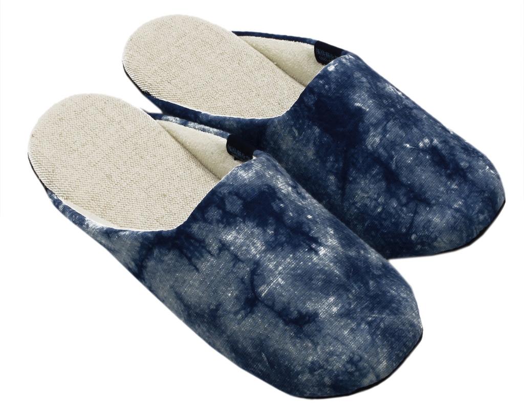 Ai Blue Indigo Stoff 01 Blå Flekkfargede Tøfler, Medium, (26 cm)