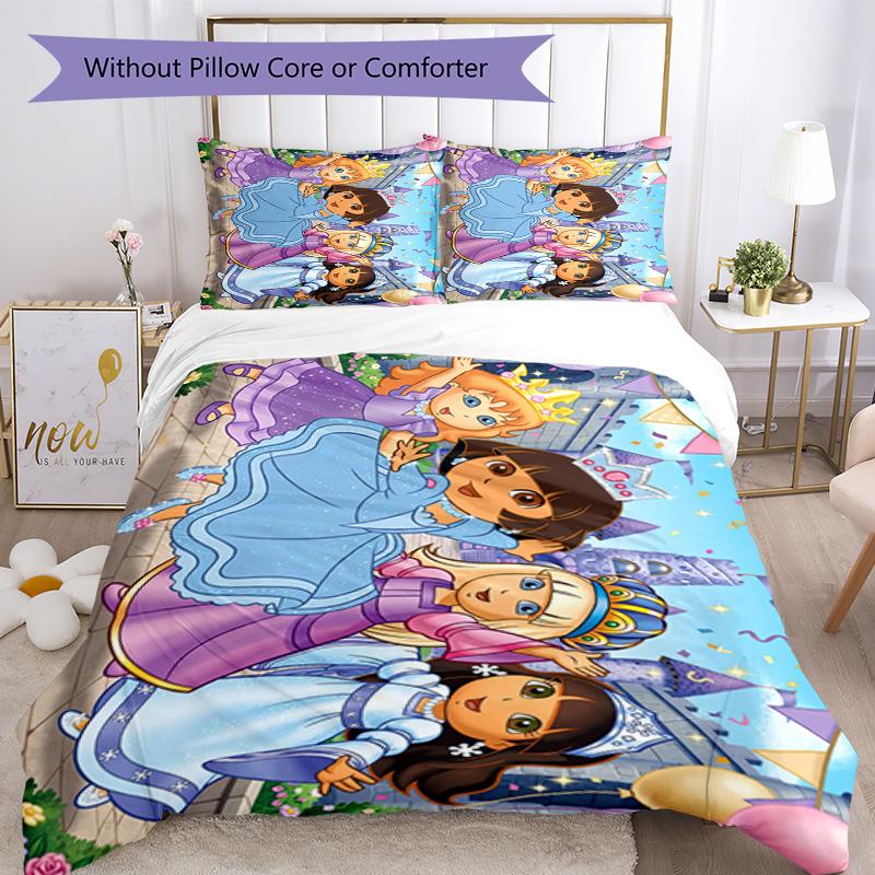 Dora Explorer Bedding Set Breathable Duvet Cover with Pillowcases Decorative Bed Linen for Bedroom Home Decoration Birthday Gift