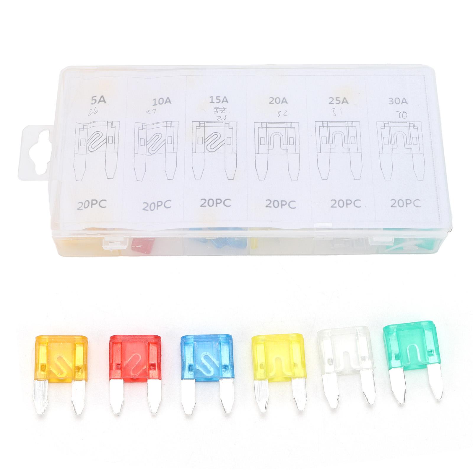 

Набор автомобильных ножевых предохранителей 120 шт. Мини универсальный 5 10 15 20 25 30А для мотоцикла, транспортного средства