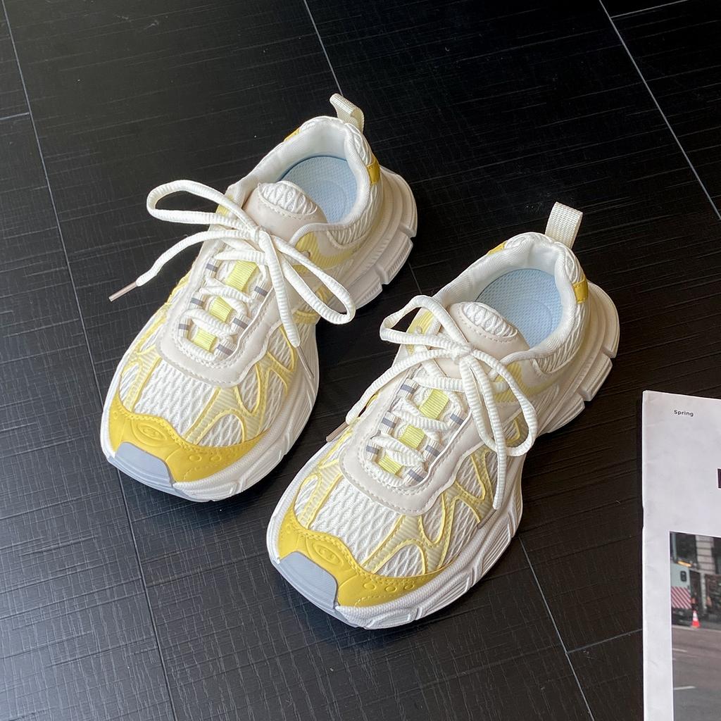 Platform Dad Shoes Women's 2025 Summer New Women's Shoes Mesh Breathable Casual Sports Shoes Soft Leather Versatile Forrest Gump Shoes