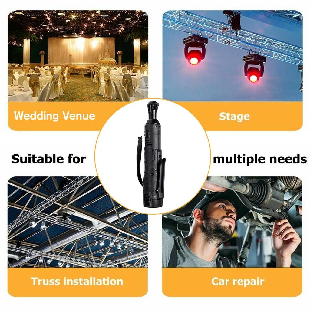 18V Electric Wrench 3/8 Cordless Ratchet with Battery LED Light Kit Right Angle Rechargeable Scaffolding 60N.m Torque