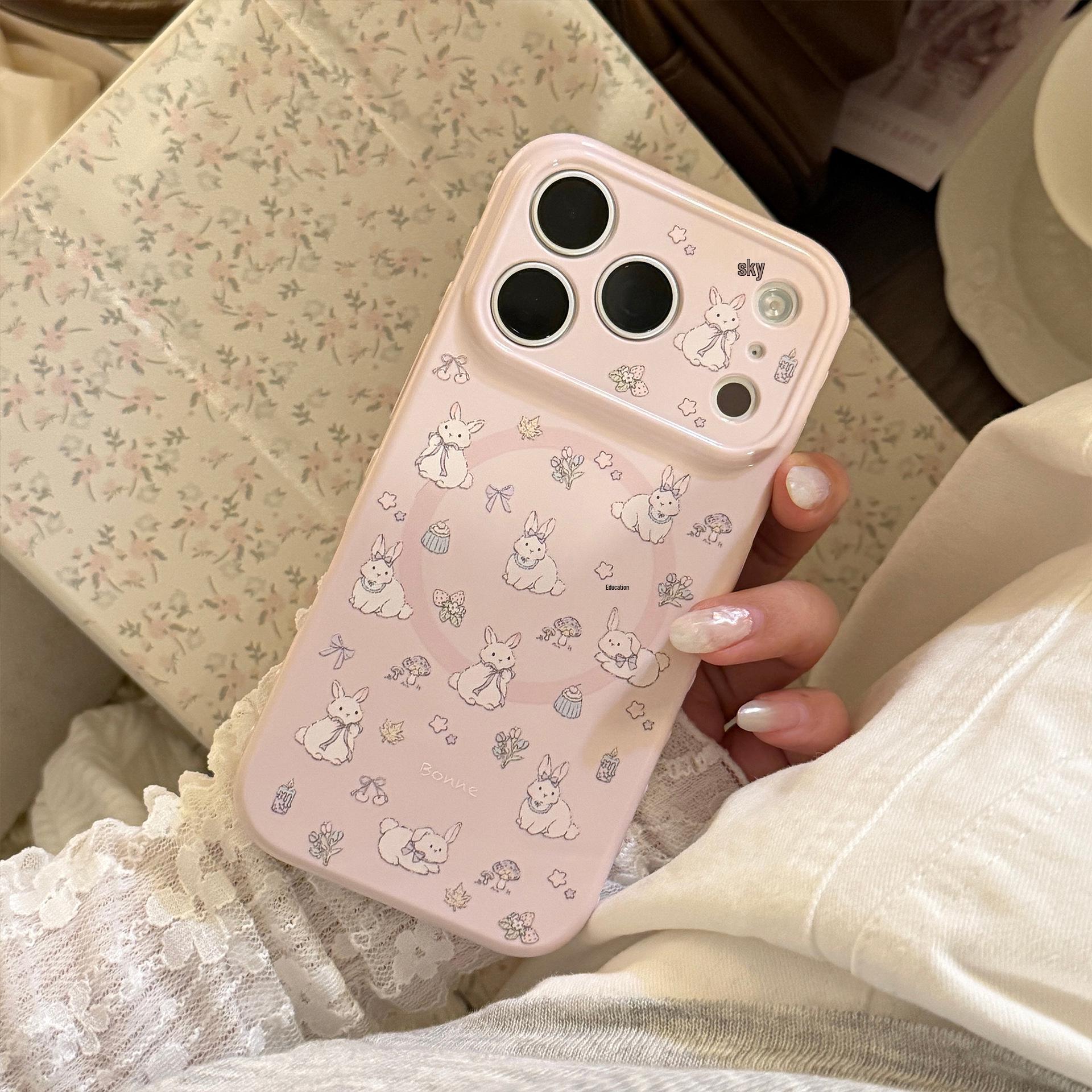 

Premium Purple Flower Rabbit Cartoon Magnetic Soft Case for iPhone 17 Pro Max 17 Pro Max Precise Cut