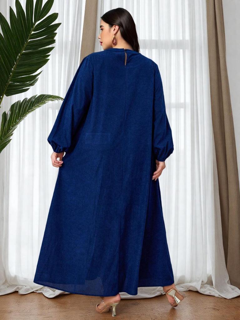 Middle East Plus Size Pleated Solid Long Sleeve Loose Lantern Dress: Comfortable, Flaw-Covering, Slimming Long Skirt