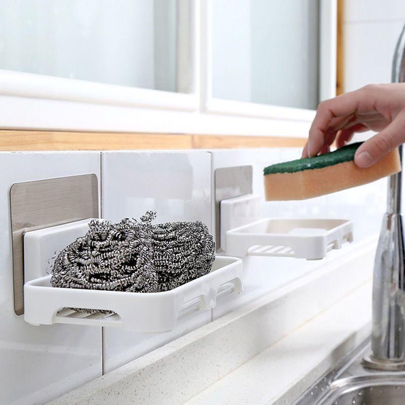 Self Adhesive Wall Mounted Soap Dish Holder With Drainage No Drilling For Bathroom Kitchen Sink
