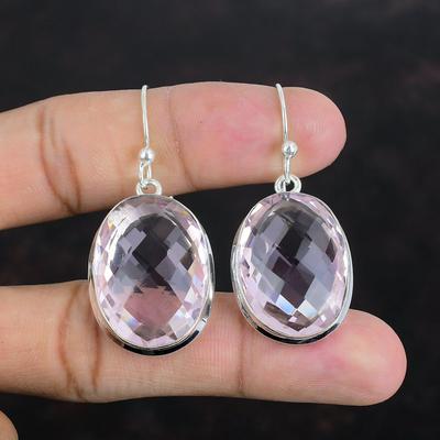 Facettierte rosa Kunzit Ohrringe Echter Edelstein Ohrring Eleganter Schmuck 925 Sterling Silber Ohrring Handarbeit Schmuck Tropfen Ohrring Hochzeitsgeschenk