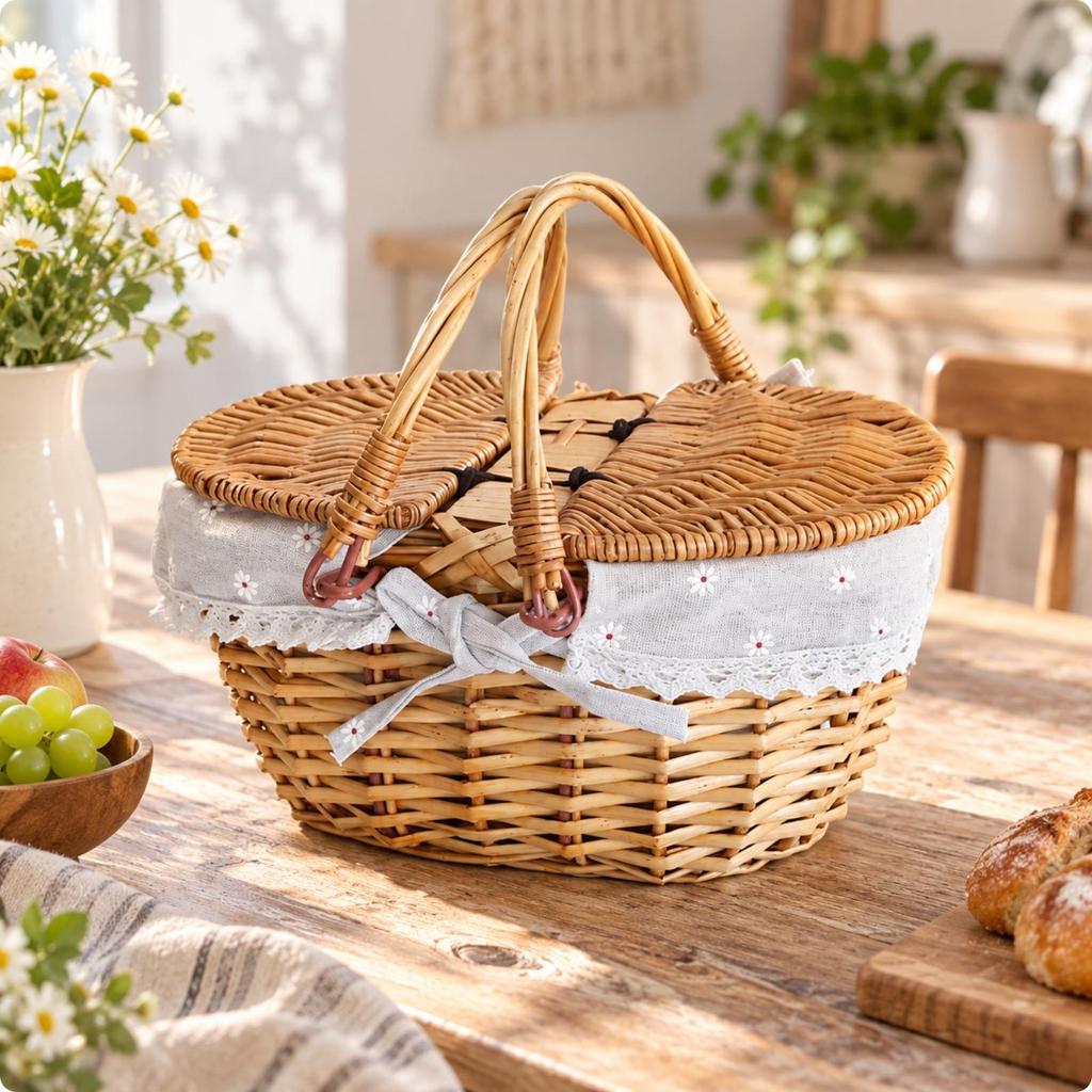 Oval Wicker Basket Compact Storage Hand-Woven Long-Lasting