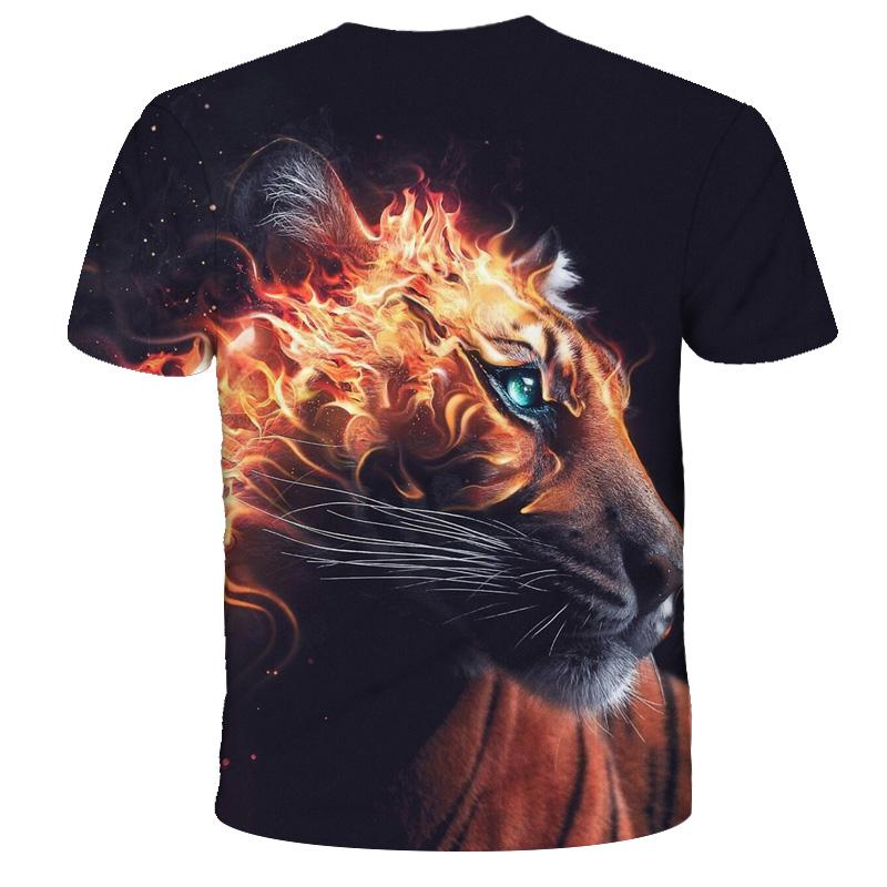 Children's Harajuku Style Colorful 3D T-Shirt, Animal King, Lion, Tiger, Wolf, Flame, Galaxy Print, Fashion Top for Boys