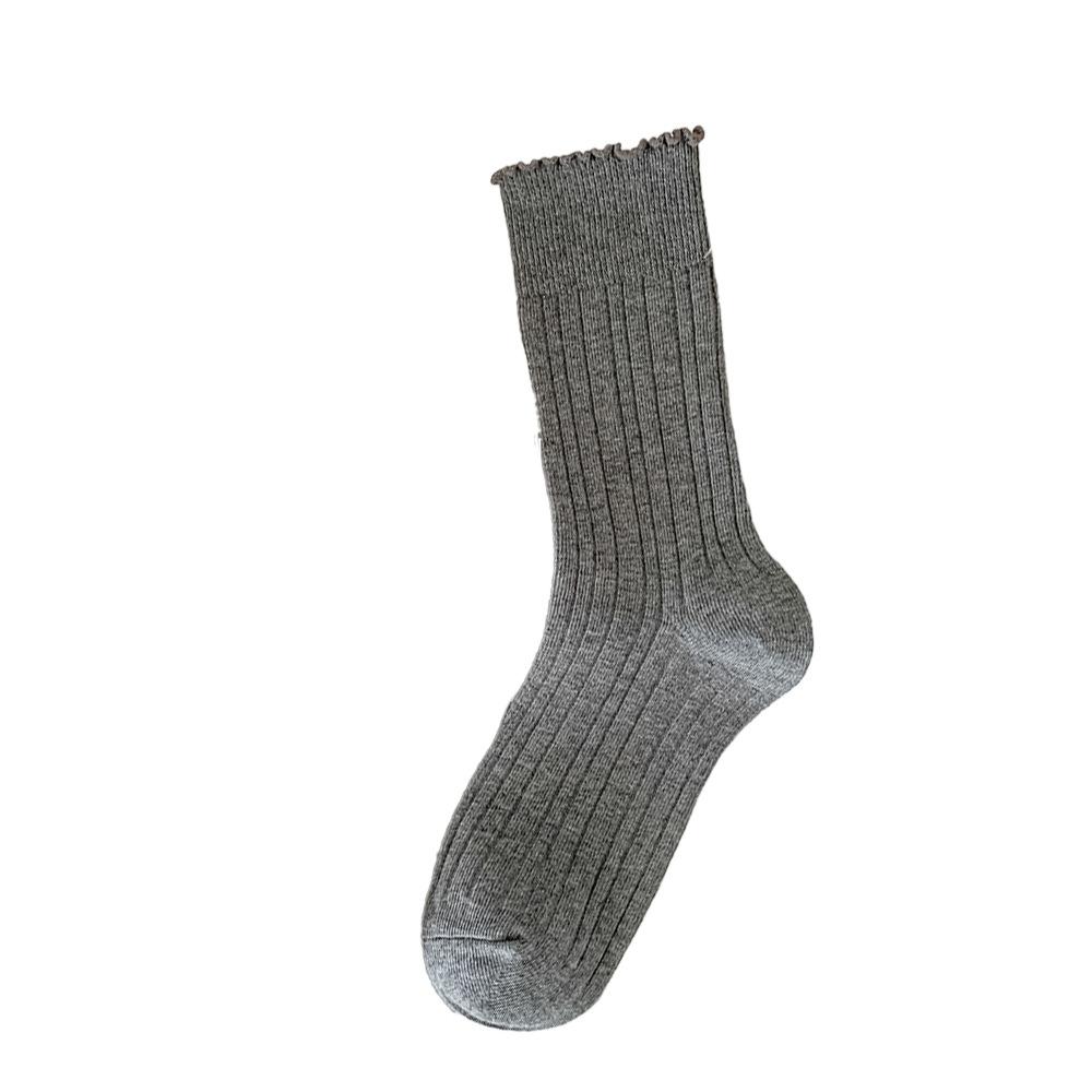 Lace Socks for Women in Autumn and Winter, Mid-calf Warm Cotton Socks, High-calf Pile Socks, Solid Colors, Versatile