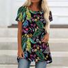 Túnicas Casuales Informales para Mujer con Estampado, Cuello Redondo, Dobladillo Irregular y Manga Corta