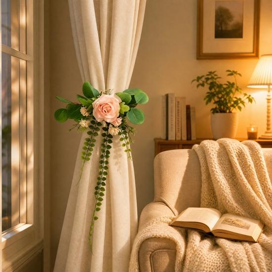 1Pc Artificial Flowers Curtain Curtain Tie Realistic Tieback Decorative Flower Peony Rose Sunflower