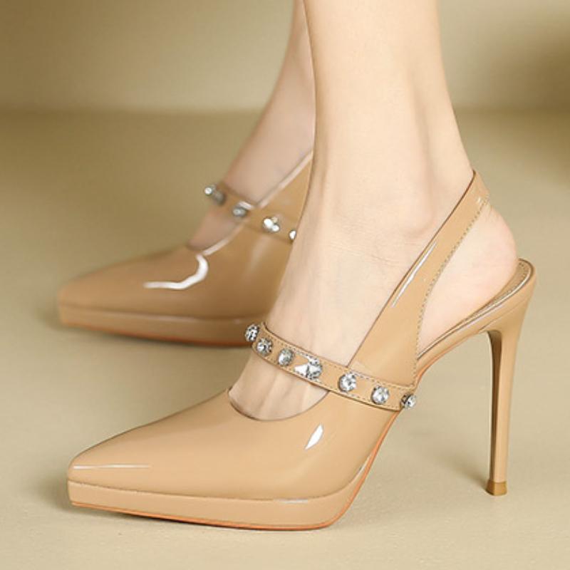 Fashion New Spring and Autumn Fashionable Banquet Work Shoes Pointed Toe Thin High Heels Waterproof Platform Cuff Single Shoes