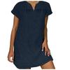 Gonna ampia estiva da donna alla moda, manica corta, scollo a V, abito in cotone e lino