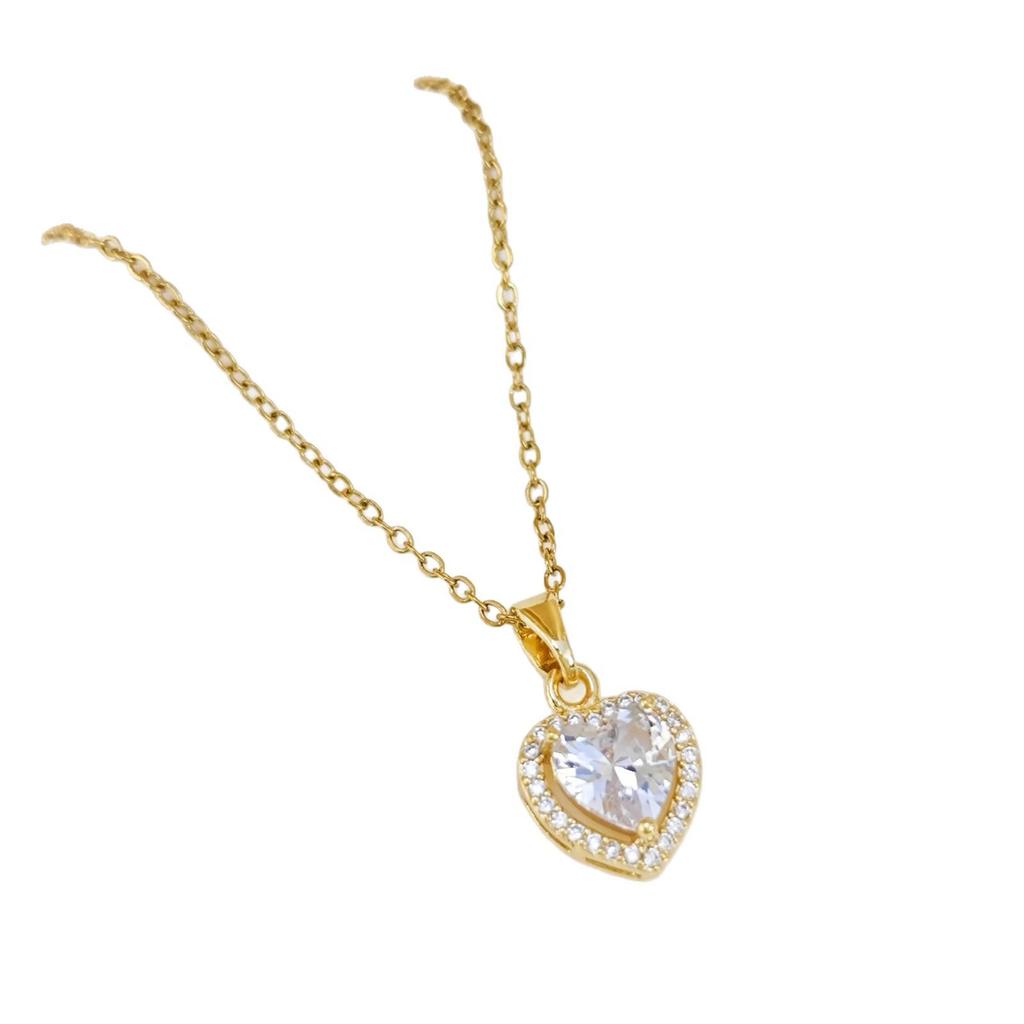 French Peach Heart Zircon Necklace: Multicolor Diamonds on Stainless Steel with Retro INS Style Titanium Design.