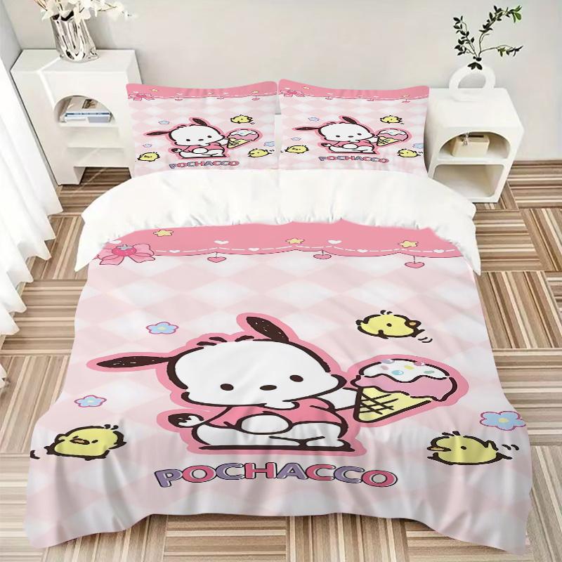 3pcs Pochacco's Sweet Adventure Sanrio Bedding Set Includes 1 Quilt Cover and 2 Pillowcases, Comfortable Bedding with Stylish Design for Bedroom S076
