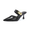 Summer Outdoor Slip-on High-heeled Sandals for Women with Buckle Strap Pointed Toe Versatile Closed-toe Mules
