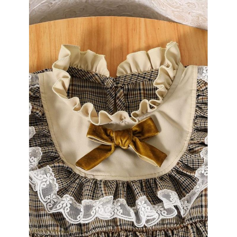 Girls New Dress Baby College Stylishly Princess Children Lolita Plaid Long Sleeve British Style Dress