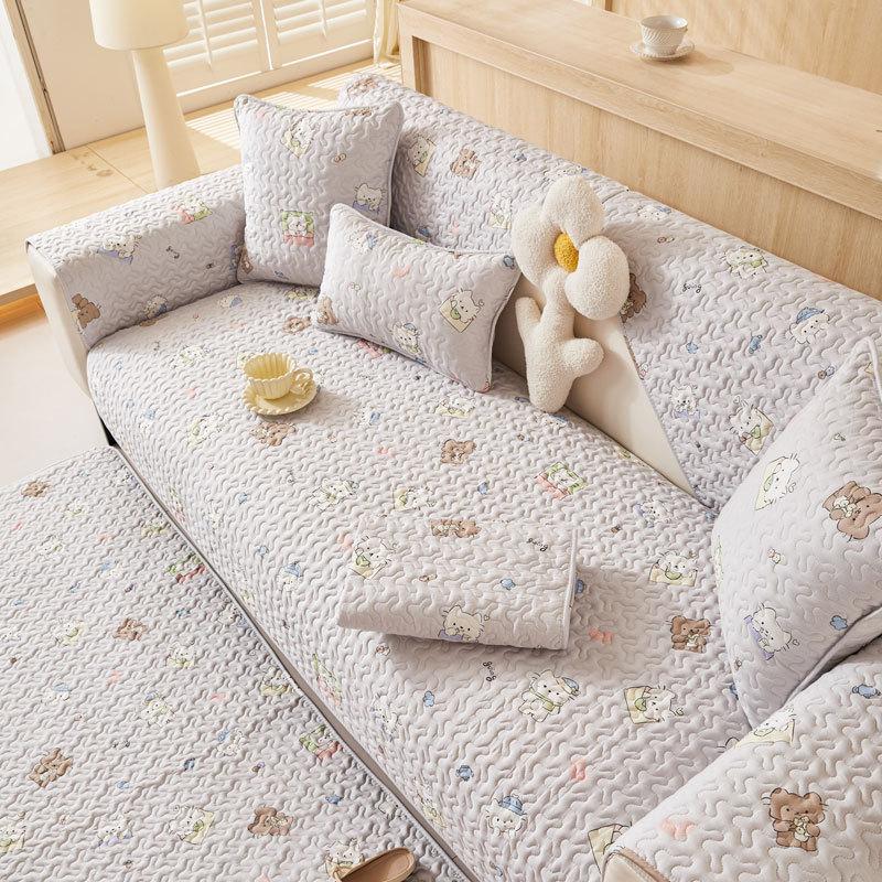 Pure Cotton Sofa Cushion Universal In All Seasons, Cotton Fabric Non-Slip Seat Cushion Cover Cloth, Simple Modern Sofa Cover Towel Seat Cushion