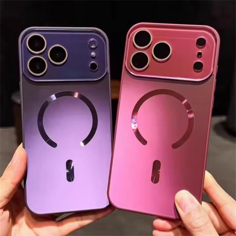 Laser Large Window Camera Glass Protect For Magsafe Case For iPhone 17 Air 16 Plus 15 14 13 12 Pro Max Matte Magnetic Charge Cover