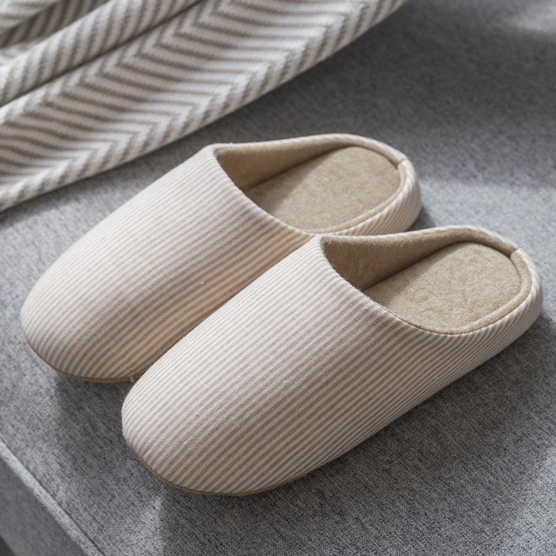 Japanese-style household soft sole non-slip silent wooden floor cotton slippers couple silent plus size home shoes