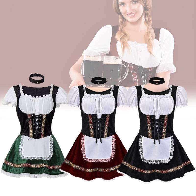 Oktoberfest Women Costume German Bavarian Dirndl Beer Maid Fancy Party Dress