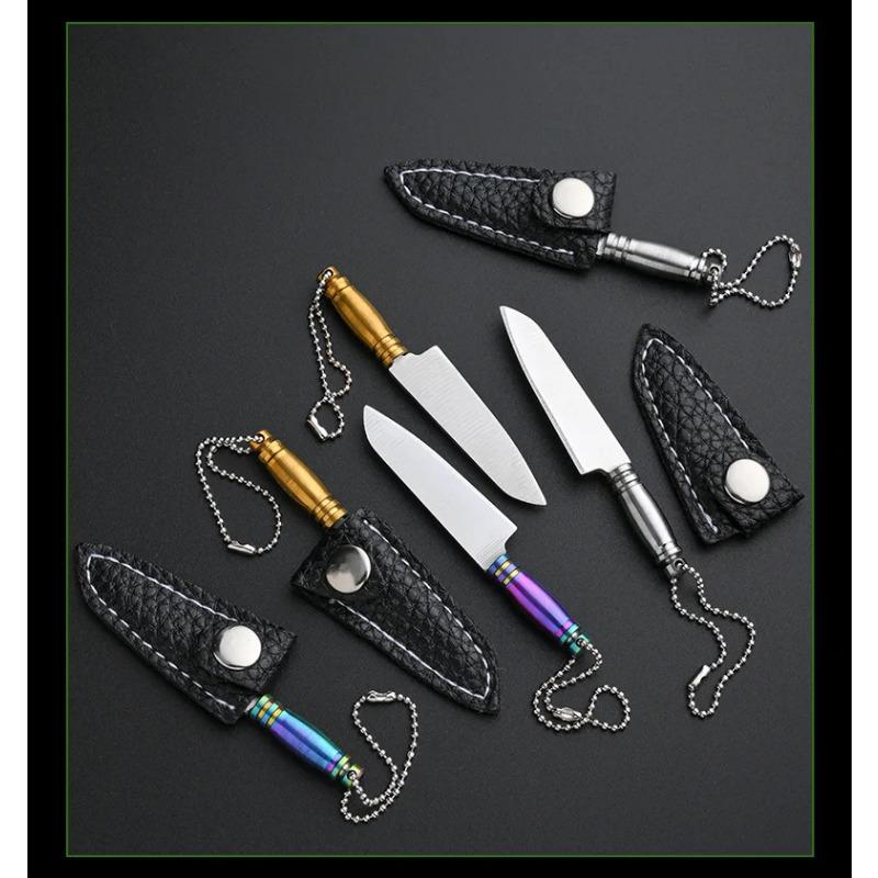 Mini Stainless Steel Sharp Blade Fixed Blade Knife Portable Pocket Keychain Unpacking Knife Camping Survival With Leather Case