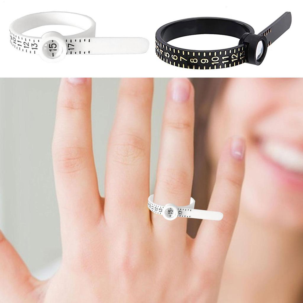 Black/White color Size Ring Ruler Ring Measuring Tape Ring Measuring Tool Annular Coil Finger Size Filter with Magnifying Glass