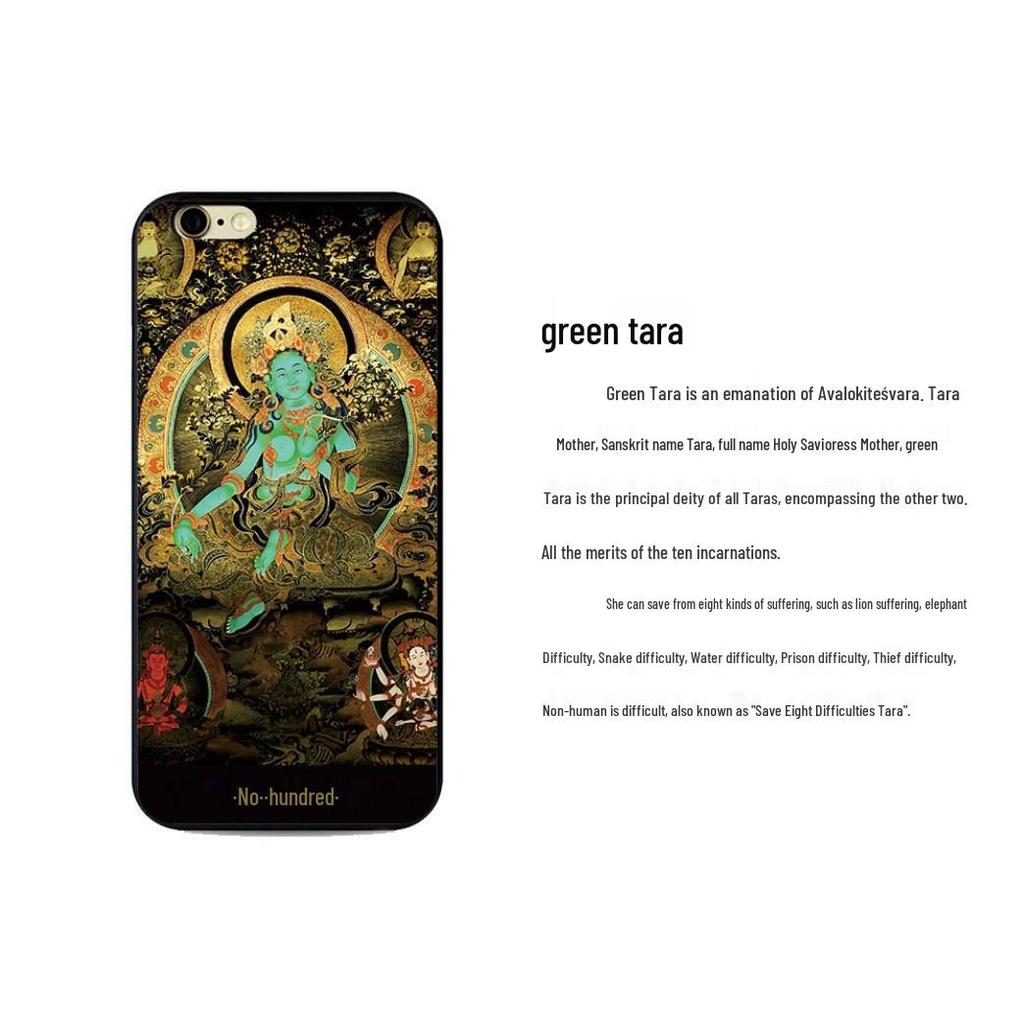 Qinghai Regong Green Tara Hand-painted Ethnic Thangka Pendant