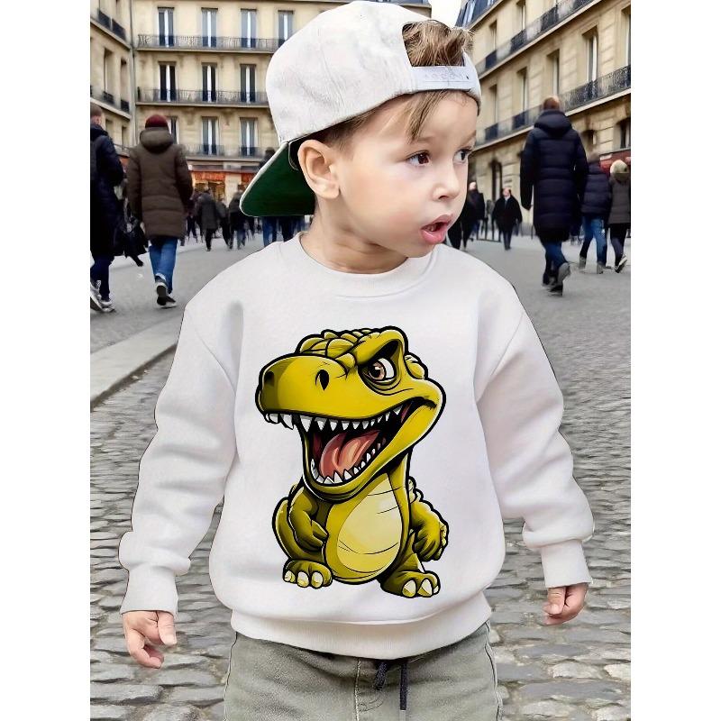 Autumn/Winter Children's Trendy Sweatshirt with Fun Cartoon Dinosaur Print, O-Neck Long Sleeve Pullover for Boys