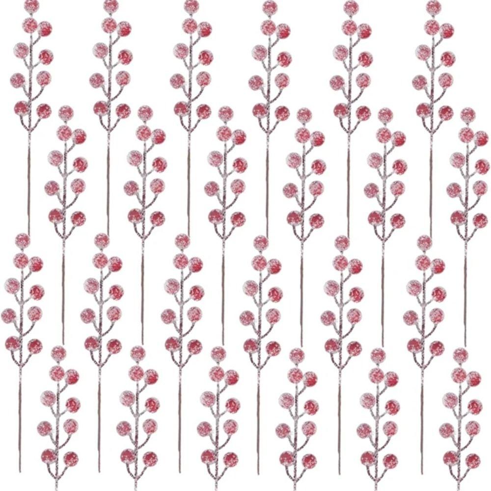 10Pcs DIY Red Berry Branche Realistic Snow Frosted Christmas Tree Pendant Reusable Wreath Decor Artificial Holly Berries