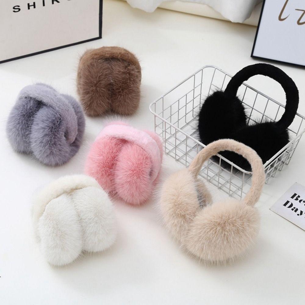 

Однотонные зимние наушники-вкладыши, складные наушники, мягкие, с имитацией меха, плюшевые наушники для мужчин