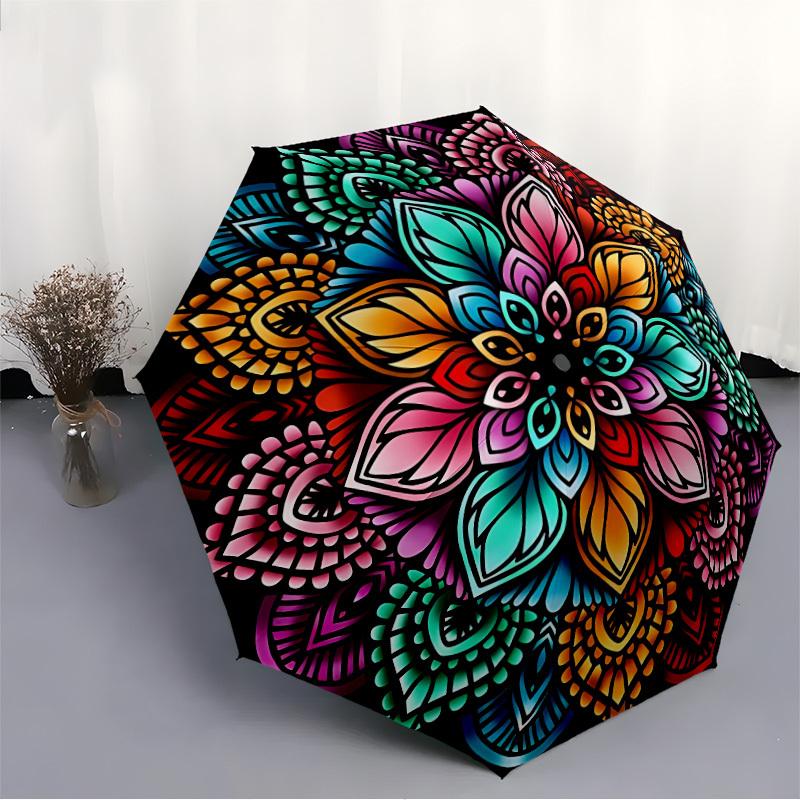 1pc Colorful Mandala Pattern Folding Umbrella, Durable, Suitable for Outdoor Activities or Rain, Suitable for Commuting Yy251027094