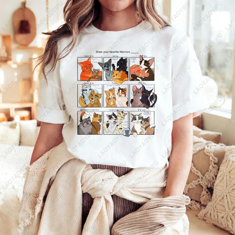 

Warriors Cats Cartoon Print Unisex T-Shirt Summer Casual Top for Men Women Asual Crew Neck Short Sleeve M