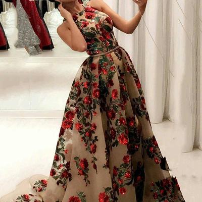Women Elegant Sleeveless Embroidery Sequins Flowers Bride Bridesmaids Wedding Long Dress Gorgeous Party Maxi Ball Gowns