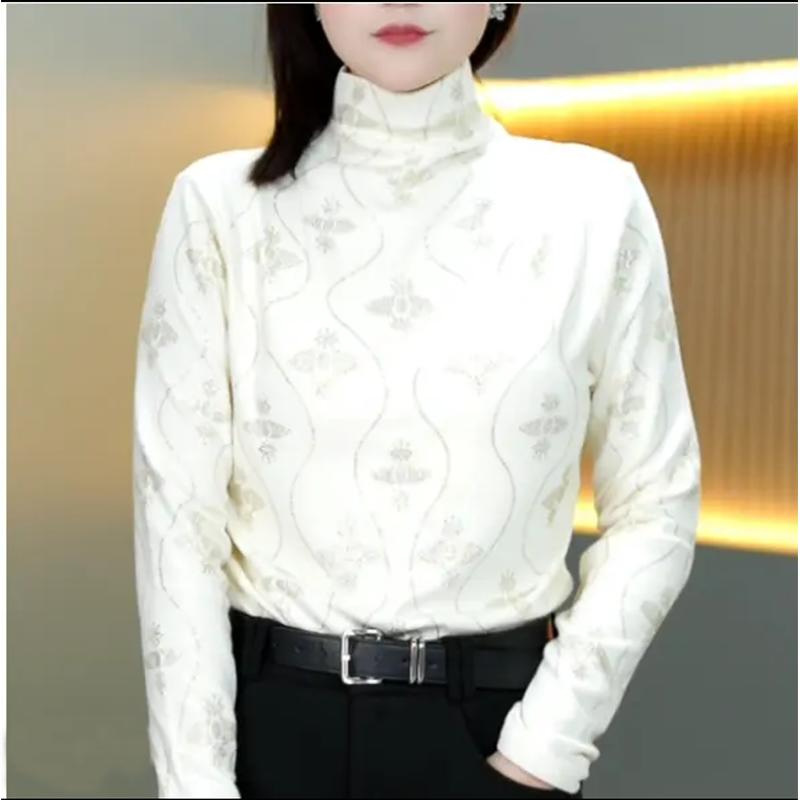 Versatile Slimming Perm Bottoming Half Turtleneck Temperament Casual T-shirt Autumn and Winter German Women's Long-sleeved Shirt