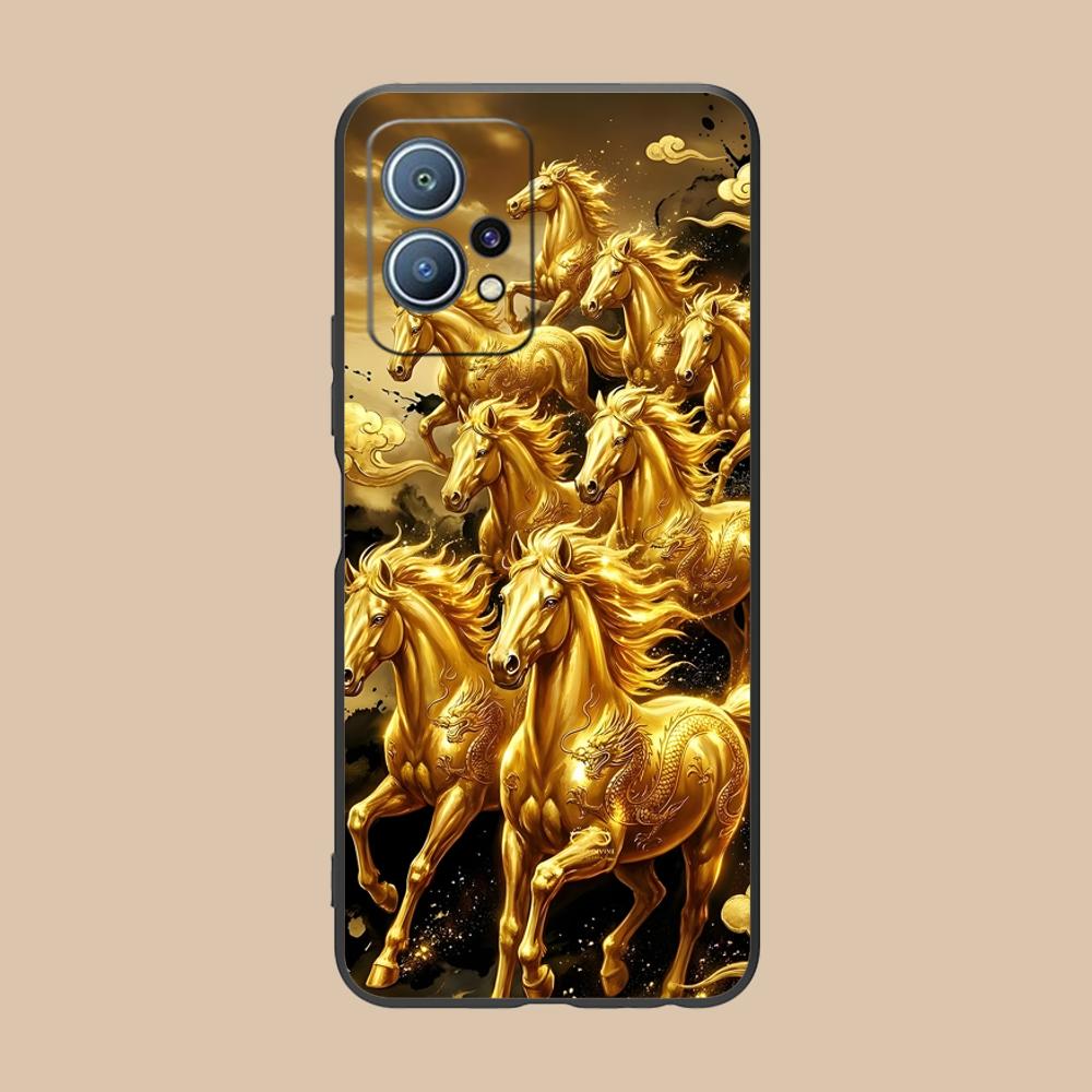 Golden Horse Year Mobile Phone Case for Huawei P60 P50 P40 P30 P20 P10 P9 P8 Pro Lite Plus Colorful Printing Cover Pretty Luxury