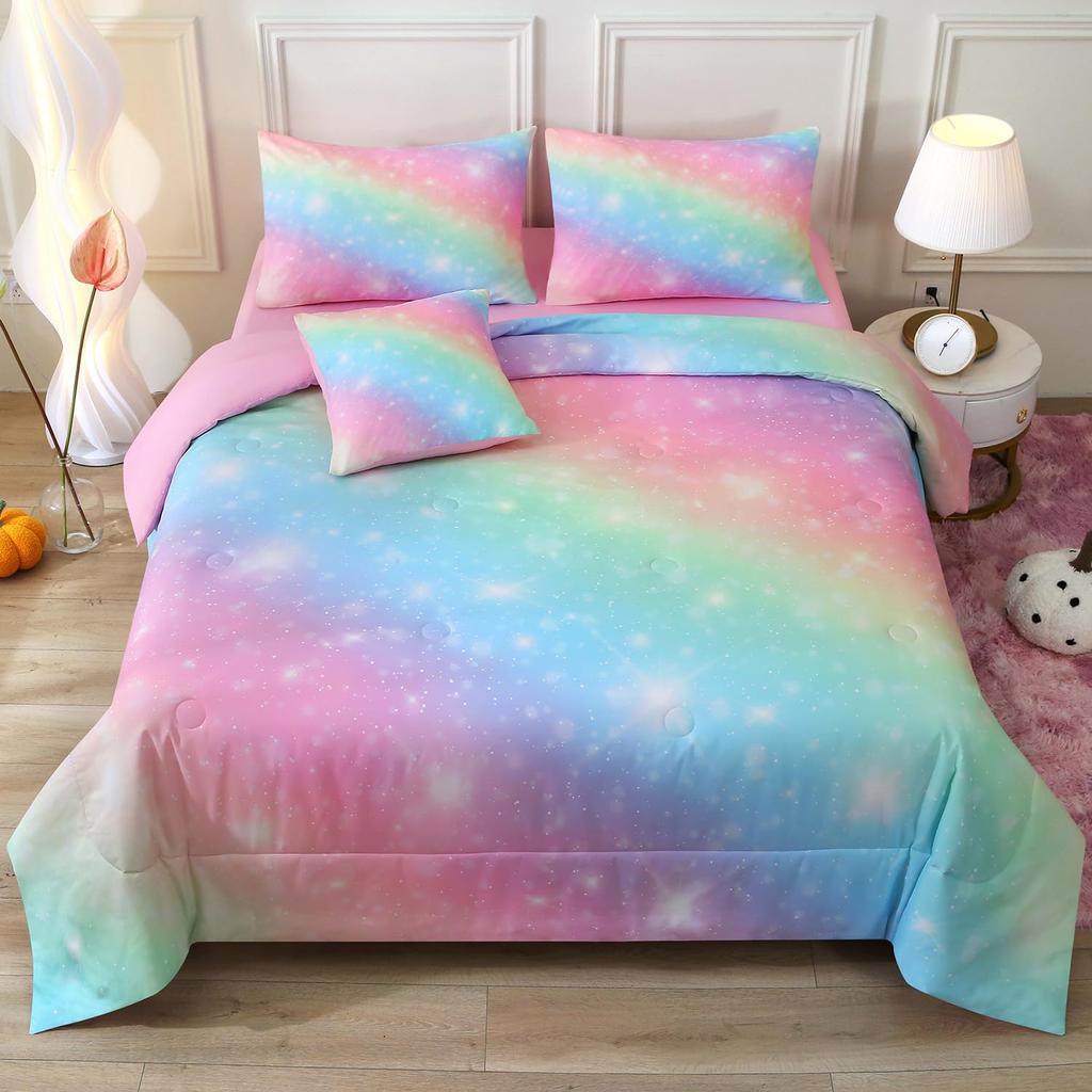 Galaxy Comforter Sets, 3D Outer Space Themed Bedding, All-Season Quilted Duvet, for Children Boy Girl Teen Kids with Pillow Sham