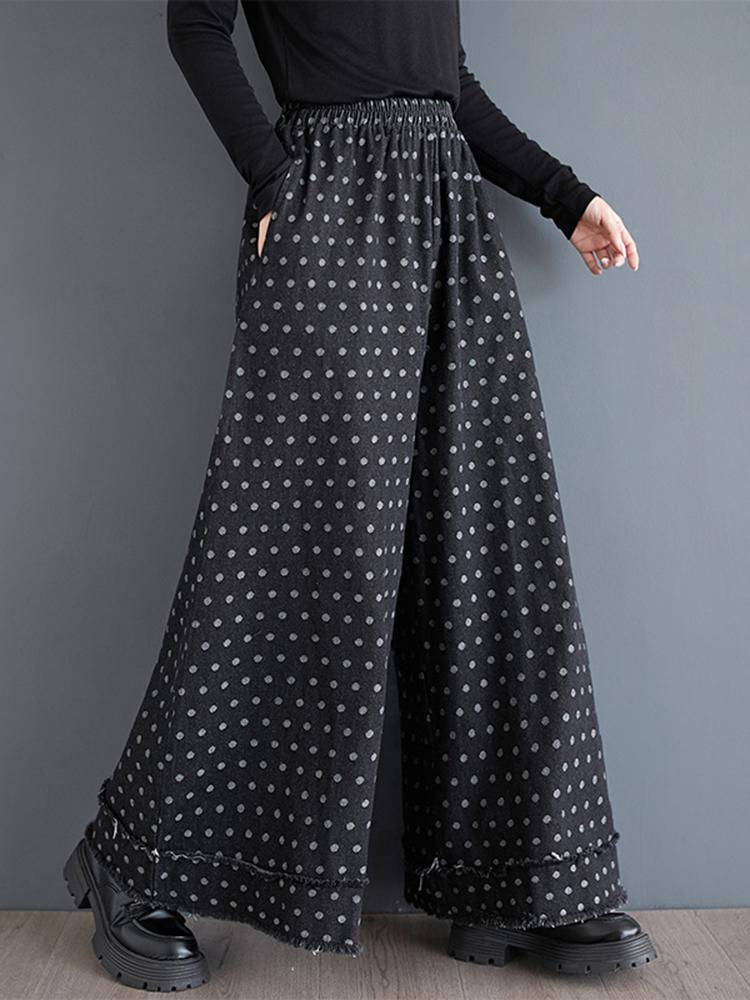 Xitao Casual Loose Vintage Dot Full Length Wide Leg Pants ZYY1074