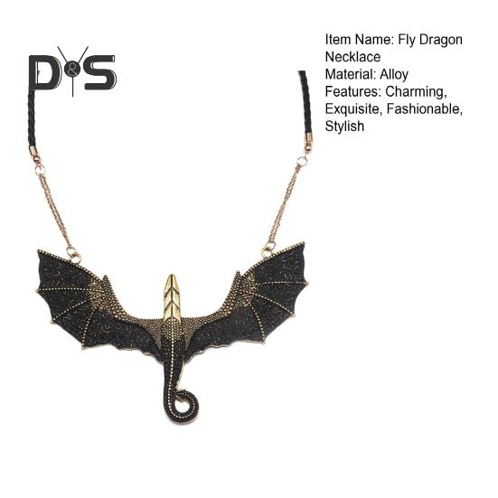 Gothic Dragon Necklace for Men Women Rock Pterosaur Ancient Necklace Lucky Flying Dragon Pendant Jewelry