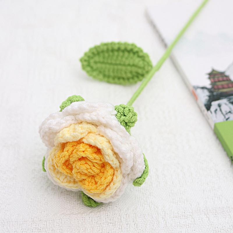 40cm Rose Knitted Yarn Bouquet Artificial Flower for Valentine's Day Bride Wedding Decor Home Decoration Easter Flower Accessory