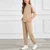 Girls Two Piece Set Short Sleeve Top and Harem Pants Lightweight Soft Fabric Casual Outfit for Spring Summer