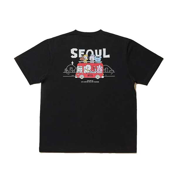 Official BT21 SEOUL EDITION 2nd Series Short Sleeve T-Shirt (Black / White) - Premium K-Heritage Streetwear